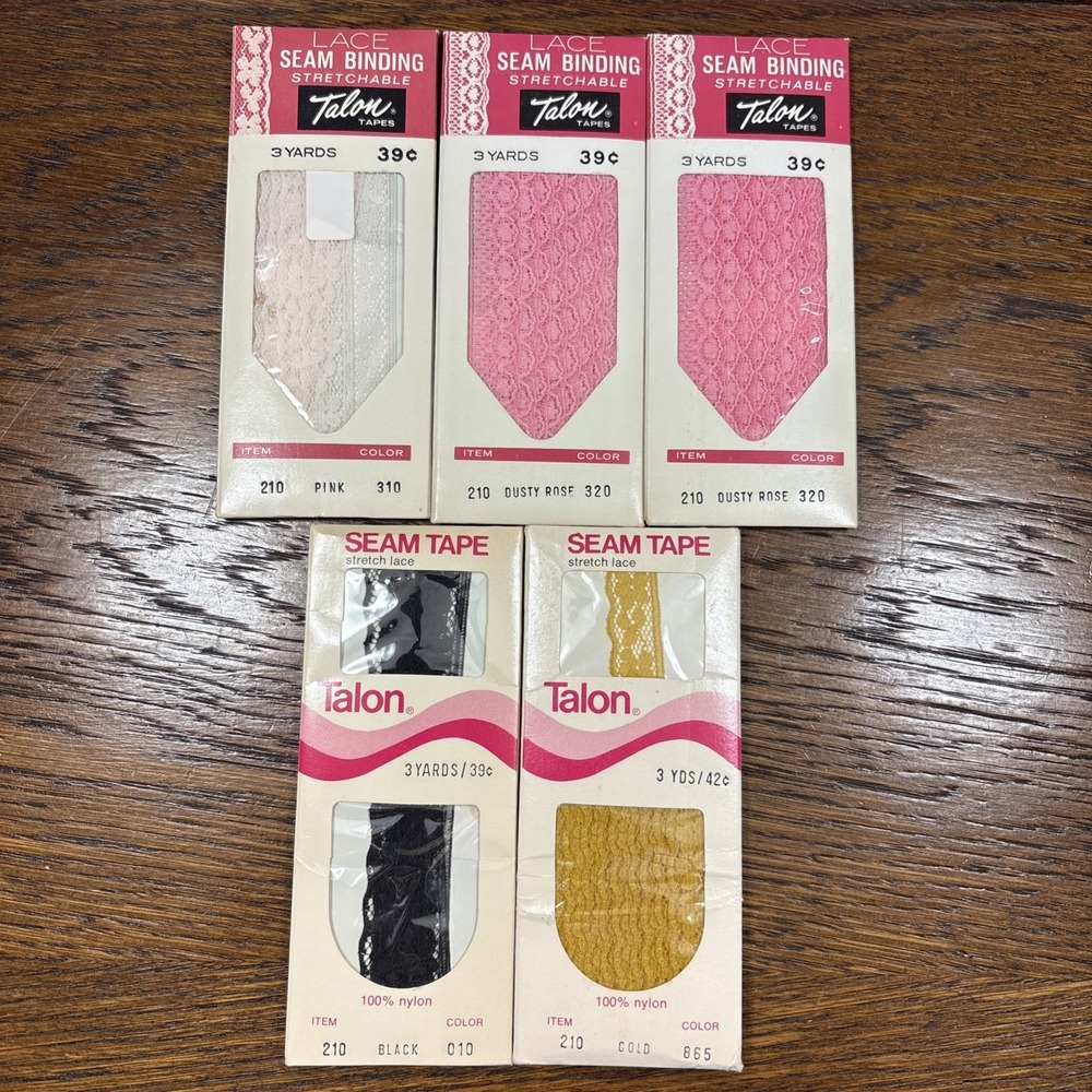 NEW Vtg Talon Lace Seam Binding Stretchable Nylon Pink, Dusty Rose, Black, Gold
